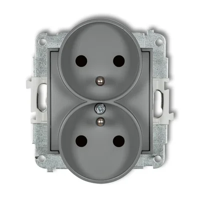 Mécanisme de prise double MINI pour cadre avec mise à la terre 2x(2P+Z) (obturateurs de circuit de courant) gris mat