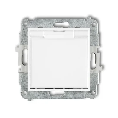 Mécanisme de prise MINI étanche aux projections d'eau avec mise à la terre 2P+Z (clapet blanc, obturateurs de circuit électrique) blanc