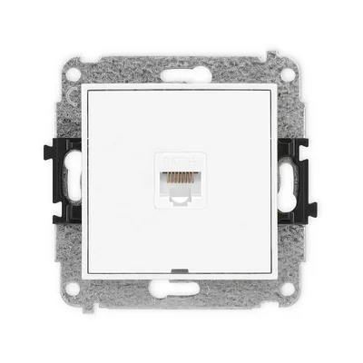 Mécanisme de prise murale MINI pour ordinateur simple, 1xRJ45, cat. 5e, 8 broches, sans champ de description, blanc mat