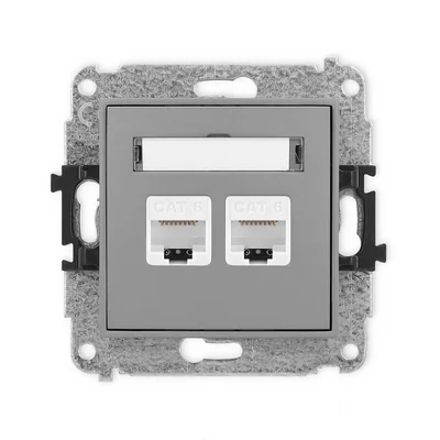 Meccanismo MINI a doppia presa per computer 2xRJ45, cat. 6, 8 pin, grigio opaco