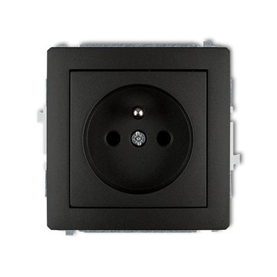 Mechanism of a single socket with grounding 2P+E without a frame, shutters for current paths IP 20, 16A 250V~, black mat