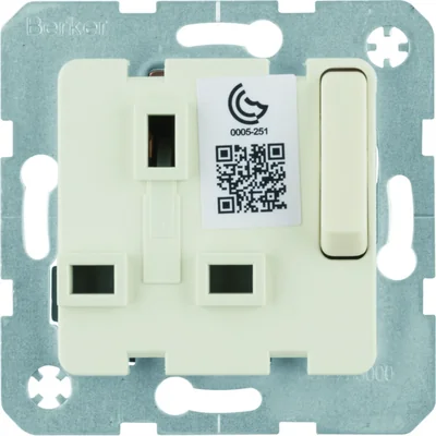 Mechanism of British standard socket with connector and contact shutters cream gloss B. Square