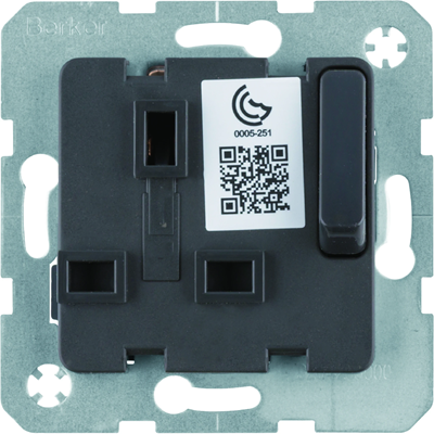 Mechanism of the British standard socket with connector and contact shutters anthracite matt B. Square