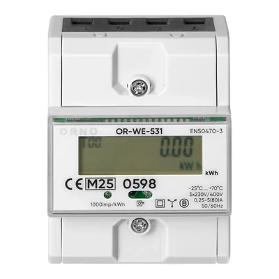 Medidor eléctrico trifásico, 80 A, MID, 3 módulos, DIN TH-35 mm