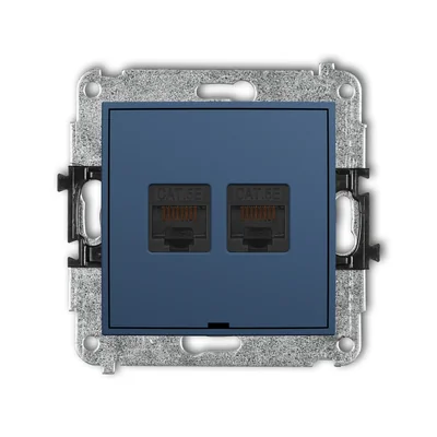 Механізм подвійної комп'ютерної розетки MINI 2xRJ45, кат. 5e, 8-контактний, без поля для маркування, темно-синій