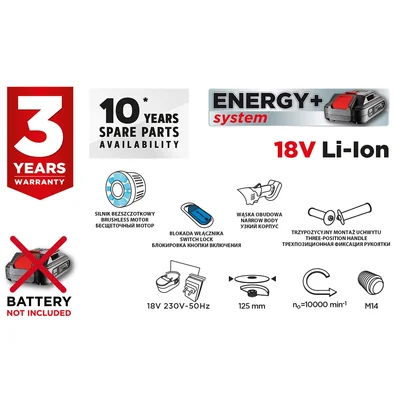 Meuleuse d'angle sans fil Energy+ 18 V Li-Ion, disque de 125 mm, sans batterie