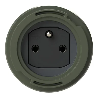 Military NAUTILUS board socket with grounding pin and flexible cover connection 16A 2P+E 230V 50/60Hz IP66/68, rear connection, flange 75x75, nickel-plated contacts