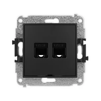 MINI Doppel-Computerbuchsenmechanismus 2xRJ45, Kat. 5e, 8-polig, ohne Beschriftungsfeld, matt schwarz