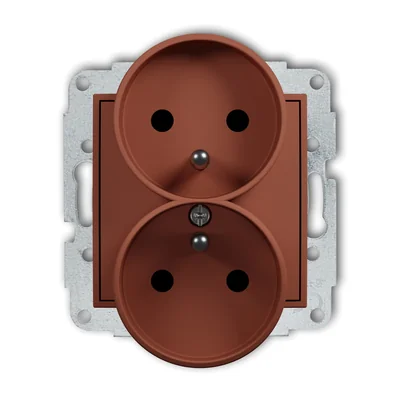 MINI Double socket mechanism for frame with grounding 2x(2P+Z) (current circuit shutters) terracotta