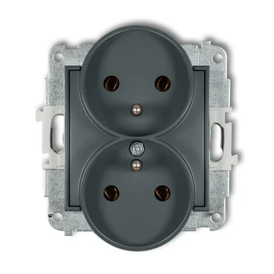 MINI Double socket mechanism for frame with grounding 2x(2P+Z) (without current path shutters) graphite matt