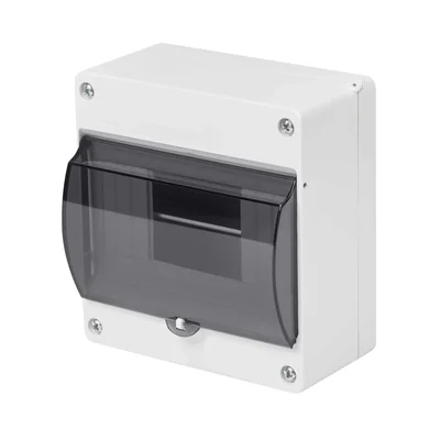 MINI-Gehäuse S-6 PE+N-Anschluss mit Glas IP 30 - Rauchglas