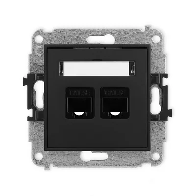 MINI Mechanizm gniazda komputerowego podwójnego 2xRJ45, kat. 5e, 8-stykowy czarny mat