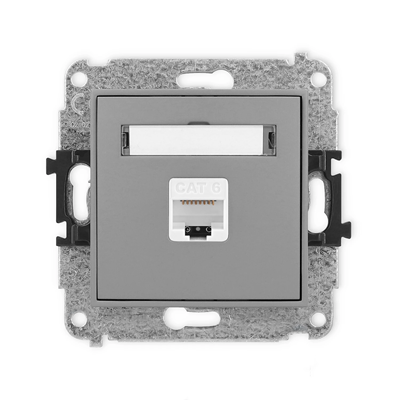 MINI Prise ordinateur simple mécanisme 1xRJ45, cat.6, 8 broches gris mat