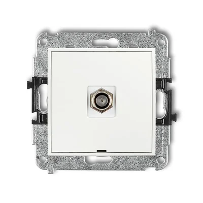 MINI Single antenna socket mechanism type F (SAT) nickel-plated, without labeling field, white matt