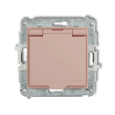 MINI Splash-proof socket mechanism with grounding 2P+Z (salmon flap, current path shutters) salmon