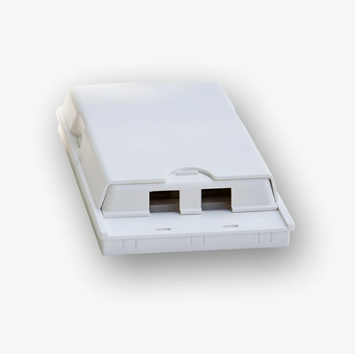 Mini universal wall-mounted fiber optic distribution box for 2 SC simplex adapters, with a plug cover