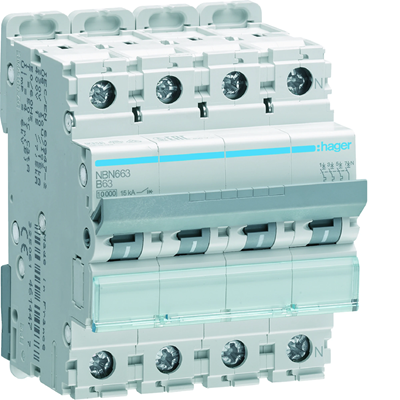 Miniature circuit breaker, 10kA, B, 3+N, 63A