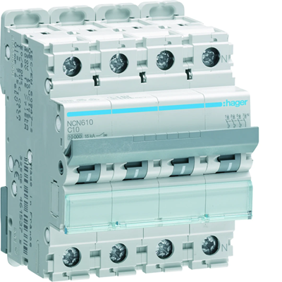 Miniature circuit breaker, 10kA, C, 3+N, 10A