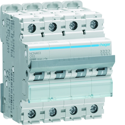 Miniature circuit breaker, 10kA, C, 4-pole, 63A char. c