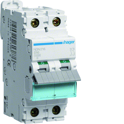 Miniature circuit breaker, 10kA, D, 2-pole, 16A char. d