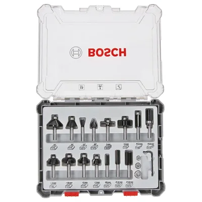Mixed Application Router Bit Set, 8mm Shank, 15 pcs. 15-piece Mixed Application Router Bit Set.