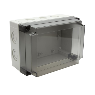 MNX Universal enclosure 180x130x100mm transparent cover IP67 with knockouts for metric glands