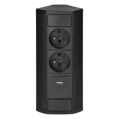 Möbelsteckdose 2x2P+Z, 2xUSB (Typ A+C; 2,4 A), schwarz