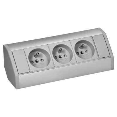 Möbelsteckdose 3x2P+Z, grau-silber
