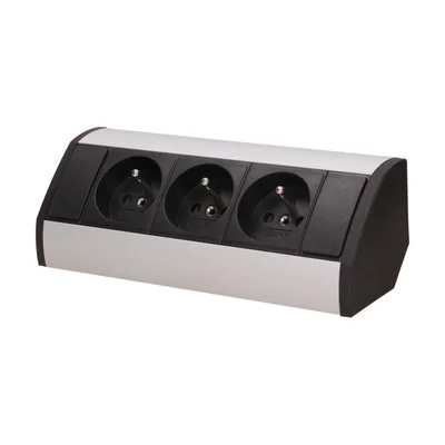 Möbelsteckdose 3x2P+Z, schwarz und silber
