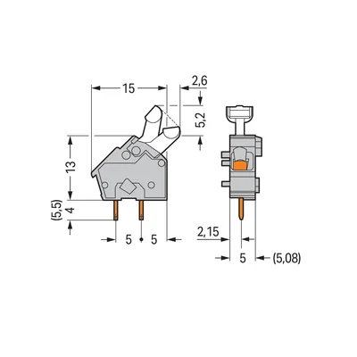 Modular PCB connector push-button 2.5 mm² RM 5/5.08 mm 1-pole, orange 256-746