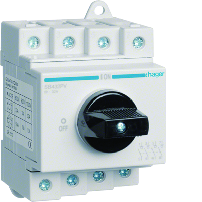 Modular switch disconnector for photovoltaic systems, 4P 32 A 1000 V d.c.