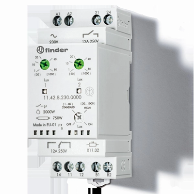 Modulární soumrakové relé s čidlem 1P + 1Z 12A 230V AC 1-80/20-1000lx IP20/IP54