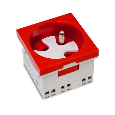 Modulární zásuvka 230V s uzemněním, 1cestná standard, se zámkem a uvolněním, 45x45, červená