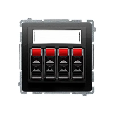 Module de connexion pour 4 haut-parleurs Simon Basic WMUG-04000x-Y011 avec zone d'étiquetage. Fixation par griffes et vis ; noir.