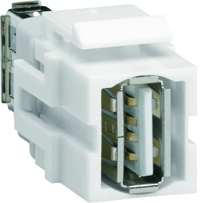 Module KEYSTONE, prise USB 2.0, traversante, fiche droite à 180°, blanche