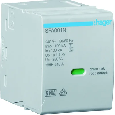 Módulo SPD T1 1P red TT(N-PE) Iimp=100kA In=100kA Up≤1.5kV