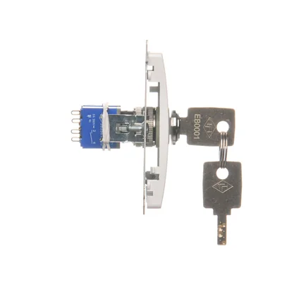 Momentary shutter switch with key, 3-position, "I-0-II" 2 contacts N/O white