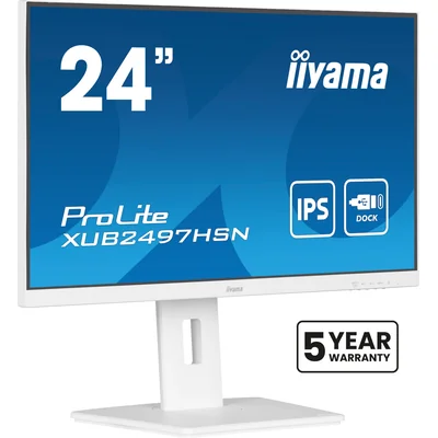 Moniteur blanc iiyama ProLite XUB2497HSN-W2 24" IPS LED 1 ms 100 Hz / HDMI DP / Station d'accueil USB-C intégrée, FlickerFree