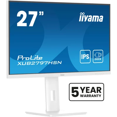 Moniteur blanc iiyama ProLite XUB2797HSN-W2 27" IPS LED 1 ms 100 Hz / HDMI DP / Station d'accueil USB-C intégrée, LAN, FlickerFree