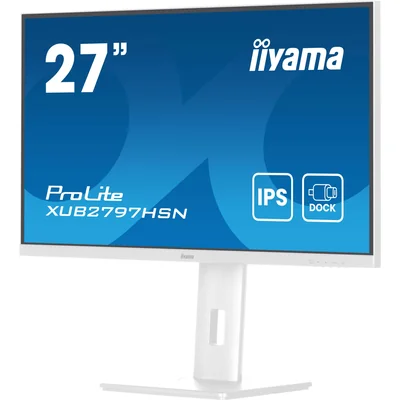 Moniteur blanc iiyama ProLite XUB2797HSN-W2 27" IPS LED 1 ms 100 Hz / HDMI DP / Station d'accueil USB-C intégrée, LAN, FlickerFree
