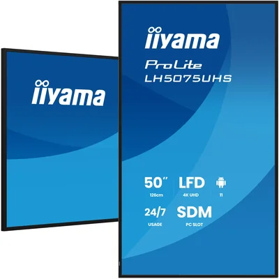 Moniteur d'affichage dynamique professionnel iiyama ProLite LH5075UHS-B2AG 50" 4K UHD IPS LED, 24h/24 et 7j/7, Android, iiSignage²