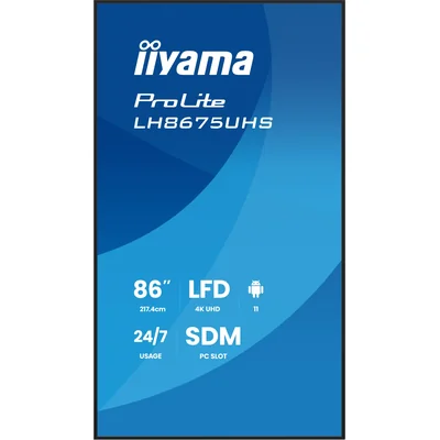 Moniteur d'affichage dynamique professionnel iiyama ProLite LH8675UHS-B2AG 86” 4K UHD IPS LED, 24/7, Android, iiSignage²