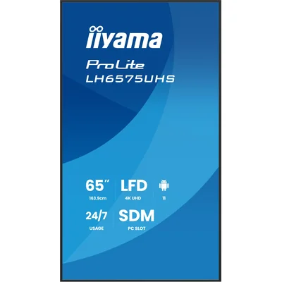 Moniteur d'affichage numérique professionnel iiyama ProLite LH6575UHS-B2AG 65” 4K UHD IPS LED, 24/7, Android, iiSignage²