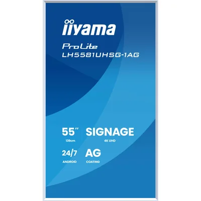 Moniteur de présentation LED 4K VA iiyama ProLite LH5581UHSG-1AG 55" avec iiSignage², iiControl, iiShare, LAN, WiFi, 24h/24 et 7j/7