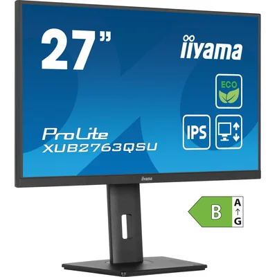 Moniteur iiyama ECO ProLite XUB2763QSU-B1 27" IPS WQHD LED 100 Hz / HDMI DisplayPort / Hub USB, HAS, protection oculaire, confort visuel
