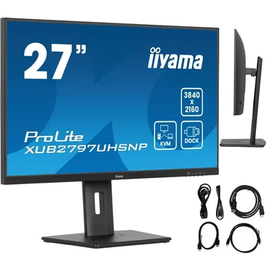 Moniteur iiyama ProLite XUB2797UHSNP-B1 27" IPS LED 4K / USB-C HDMI DP / KVM, station d'accueil USB-C, LAN