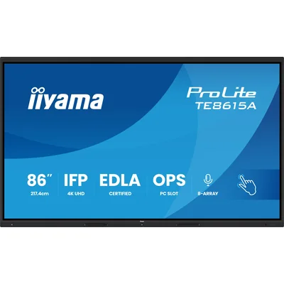 Moniteur interactif iiyama 86" TE8615A-B1AG 4K UHD Google EDLA iiShare, DMS, WiFi, USB-C, HDMI, DP