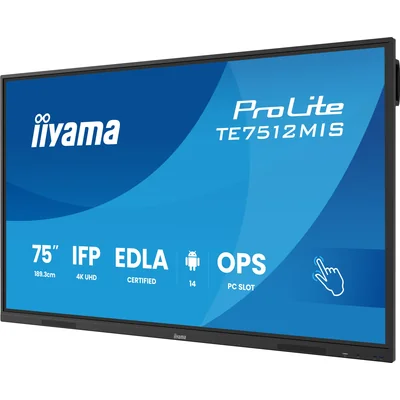 Moniteur interactif iiyama TE7512MIS-B4AG 75" VA DLED 4K 8/128 Go iiware13e, Android14 EDLA, WiFi6, Lan, DMS, 24/7