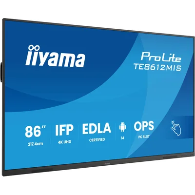 Moniteur interactif iiyama TE8612MIS-B4AG 86" IPS LED 4K 8/128 Go iiware13e, Android 14 EDLA, WiFi 6, LAN, DMS, 24/7