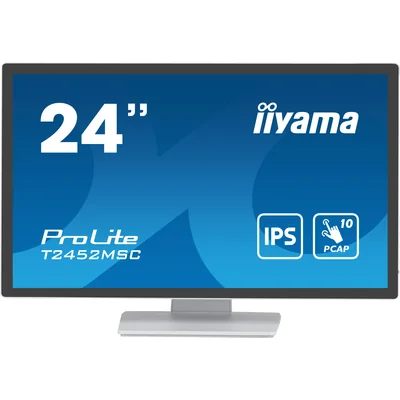 Moniteur tactile iiyama ProLite T2452MSC-W1 24" IPS LED, 10 points de contact, HDMI, DisplayPort, haut-parleurs, blanc